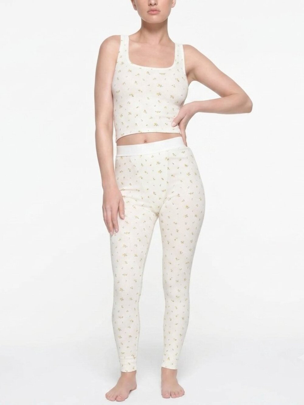 Skims Cotton Rib Tank & Legging Matching Set - Marigold Rosebud Print | XS + S